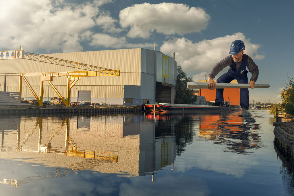 Digital Art Fotografie man die betonnen balk tilt